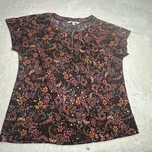 Emily Daniels Women’s Multicolor Sparkles Zipper Short Sleeve Stretch Large